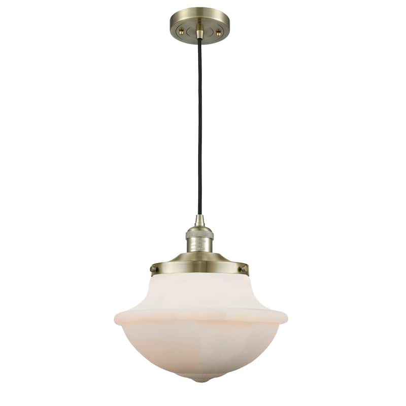 Innovations Lighting Franklin Restoration Oxford - 1 Light 12" Cord Hung Mini Pendant - Antique Brass/Matte White