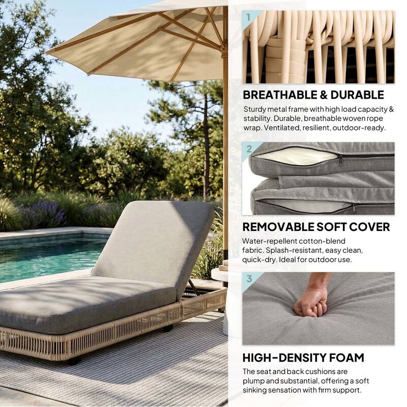Outdoor Chaise Lounge Chair with Adjustable Backrest Patio Pool Lounge
