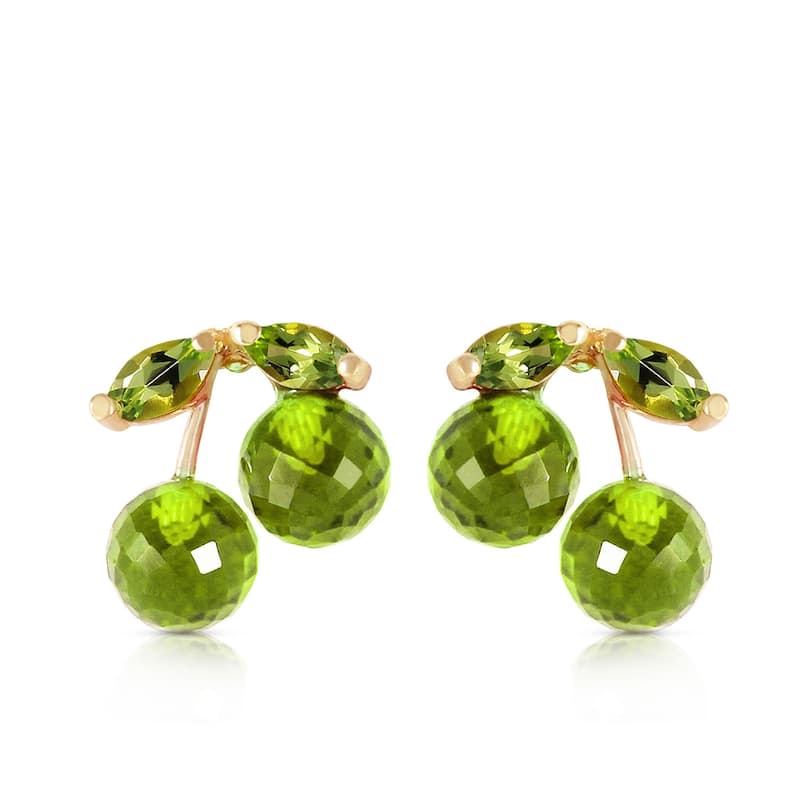 14K Solid Gold Natural Peridot Elegant Gemstone Stud Earrings - Yellow