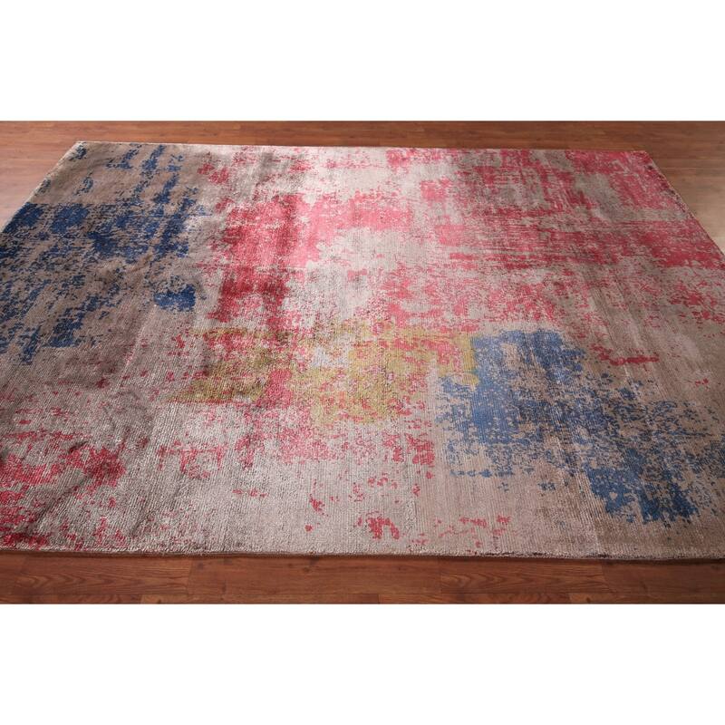 Contemporary Indian Area Rug Handmade Abstract Wool Carpet - 6'7" x 9'8"