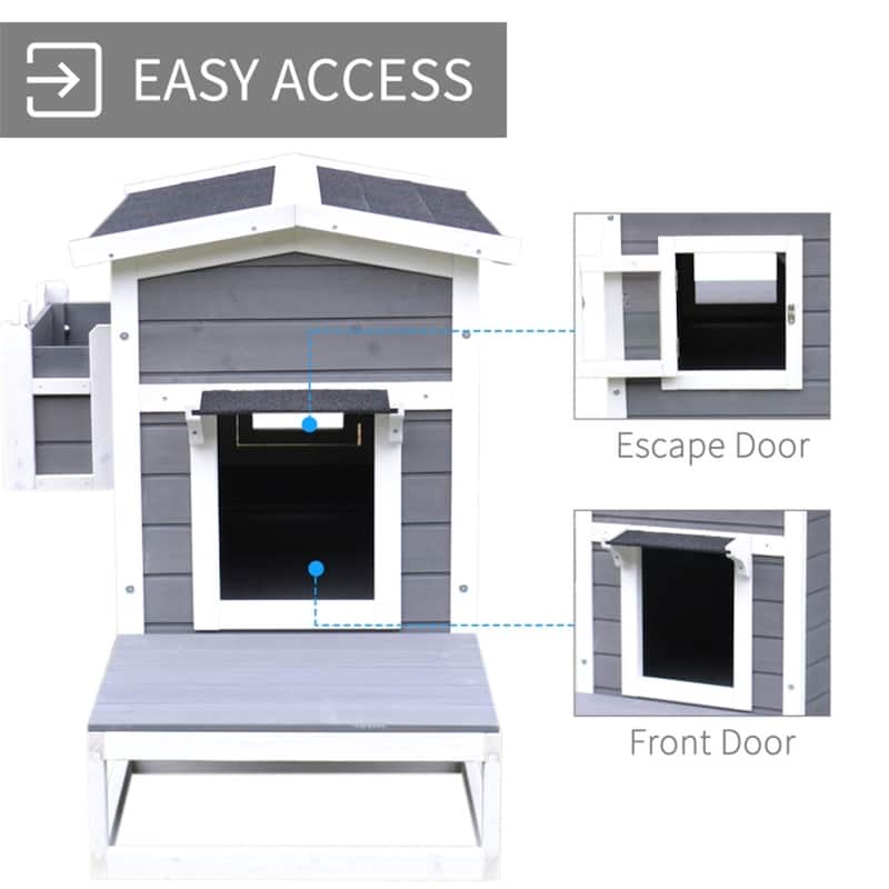 Wooden Cat House- Chic Outdoor Retreat Deluxe Dark Gray and White - 45.25"L x 26.25"W x 29.5"H