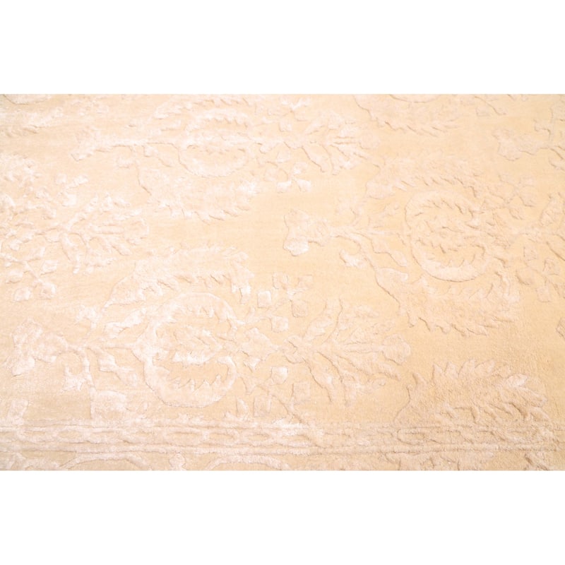 ECARPETGALLERY Hand-knotted Mirzapur Light Khaki Silk, Wool Rug - 5'7 x 7'9