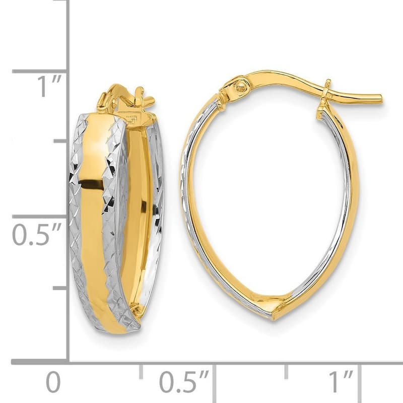 Curata 14k Yellow Gold White Rhodium Polished And Diamond cut In Out Hoop Earrings - 22.51x16.2mm
