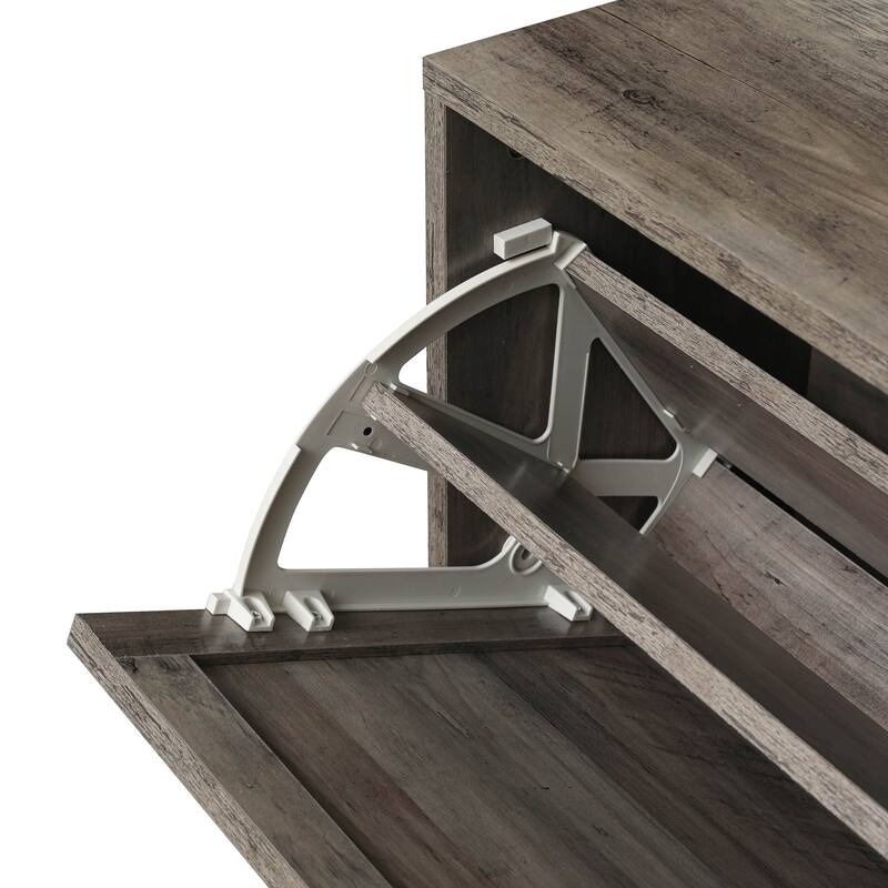 Elegant Shoe Cabinet with Double-Layer Doors,Sturdy Pine Legs and Adjustable Backplane