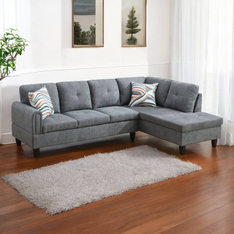 KISRAIS 97" Wide 2-Piece Flannel Sectional Sofa for Small Spaces - Dark Grey Flannel - Right Facing