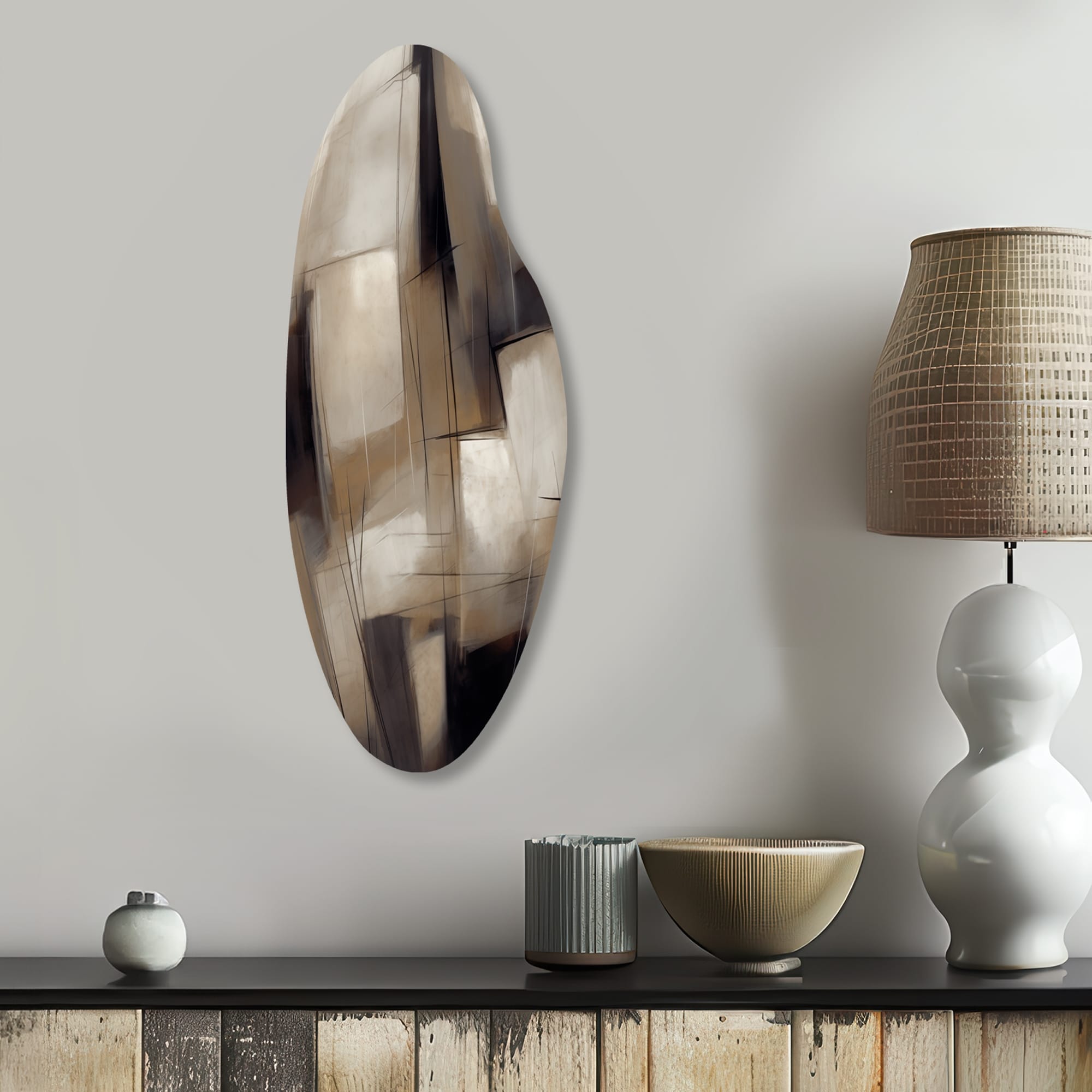 Designart - Painting Of Abstract Shapes IV - Abstract Painting Metal Wall Art - Modern Brown Metal Curved Shape Print