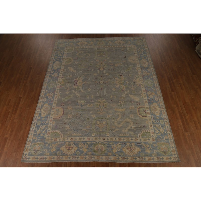 Grey Oushak Turkish Area Rug Handmade Vegetable Dye Wool Carpet - 9'3" x 12'0"