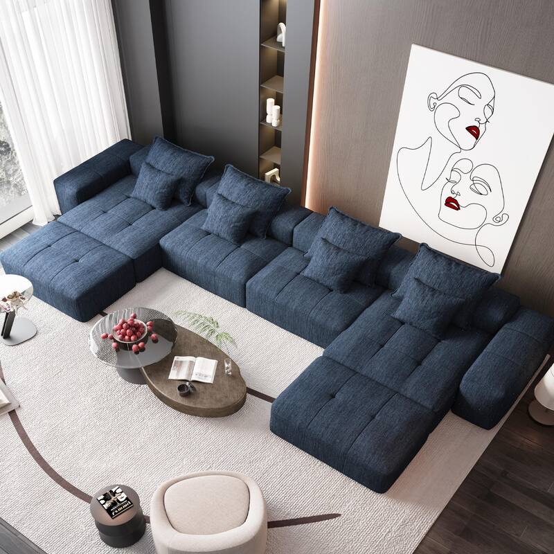 127" Oversized Modular Sectional Sofa,6 Seat Sparkling Chenille Fabric Soft Cushion Sofa with 8 Pillows,No Assembly Required