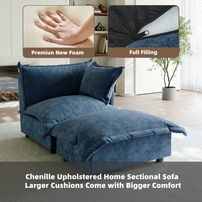 Casual 40"W Oversized Soft Comfy Cloud Chenille Chaise Lounge with Ottoman