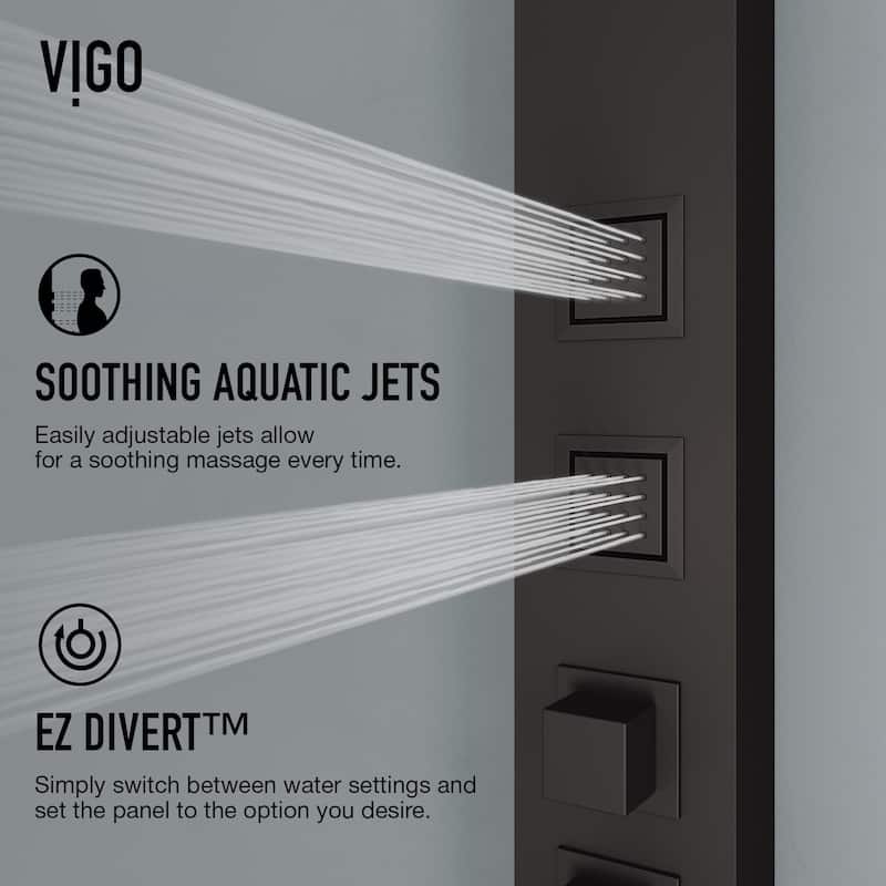 VIGO Bowery 58" H x 5" W 4-Jet Shower Panel with Square Shower Head and Tub Filler