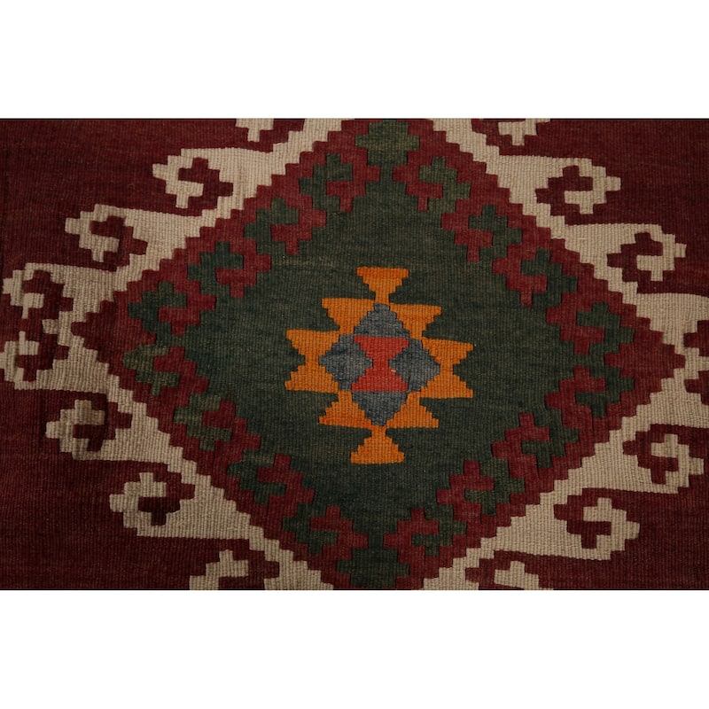 Vegetable Dye Red Tribal Kilim Qashqai Persian Vintage Wool Carpet - 5'4"x 6'3"