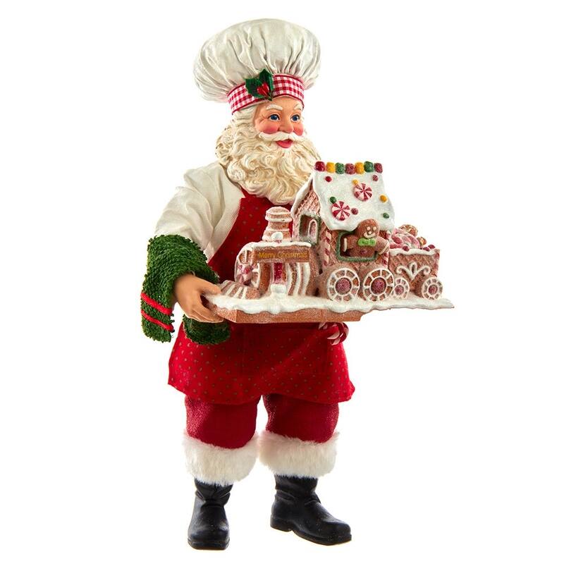 Kurt Adler 11-Inch Fabriché Santa with Gingerbread Train - Multicolored