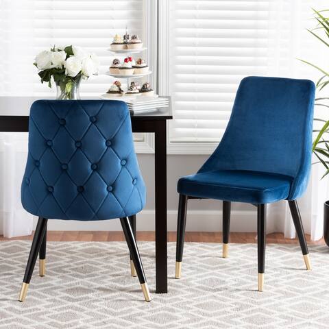 Giada Contemporary Glam and Luxe Velvet Fabric and Dark Brown Finished Wood 2-Piece Dining Chair Set