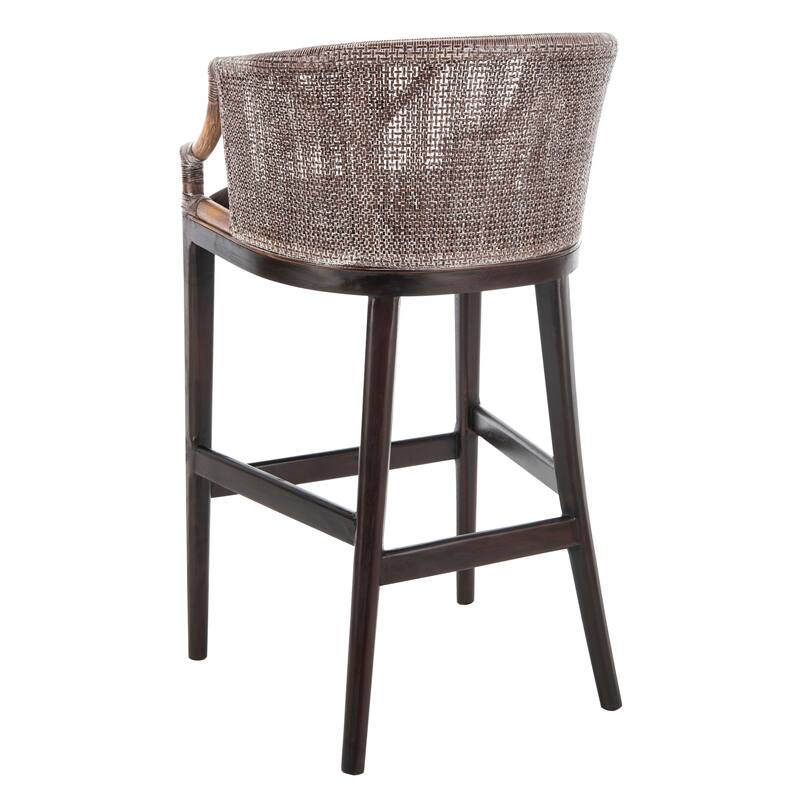 SAFAVIEH Brando Solid Wood Rattan 30-inch Seat Height Bar Stool (Fully Assembled) - 22.3" W x 20.5" L x 39" H