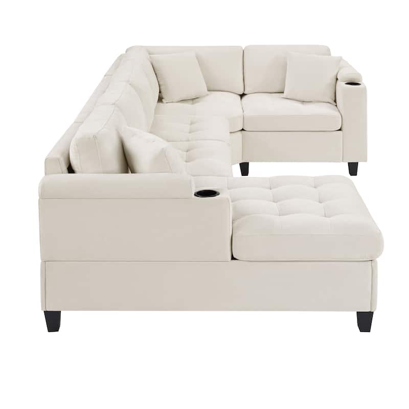 Roomfitters 115.7-Inch Modern U-Shaped Oversized Sectional Sofa, Corner Living Room Couch with Built-In Cup Holders