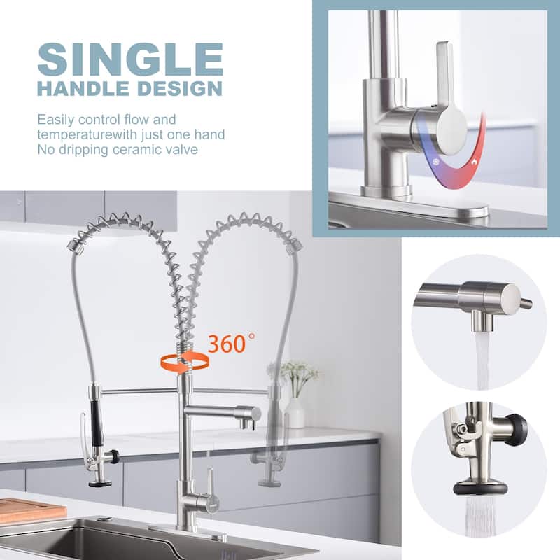 WOWOW Commercial Kitchen Faucet with Pre-Rinse Sprayer