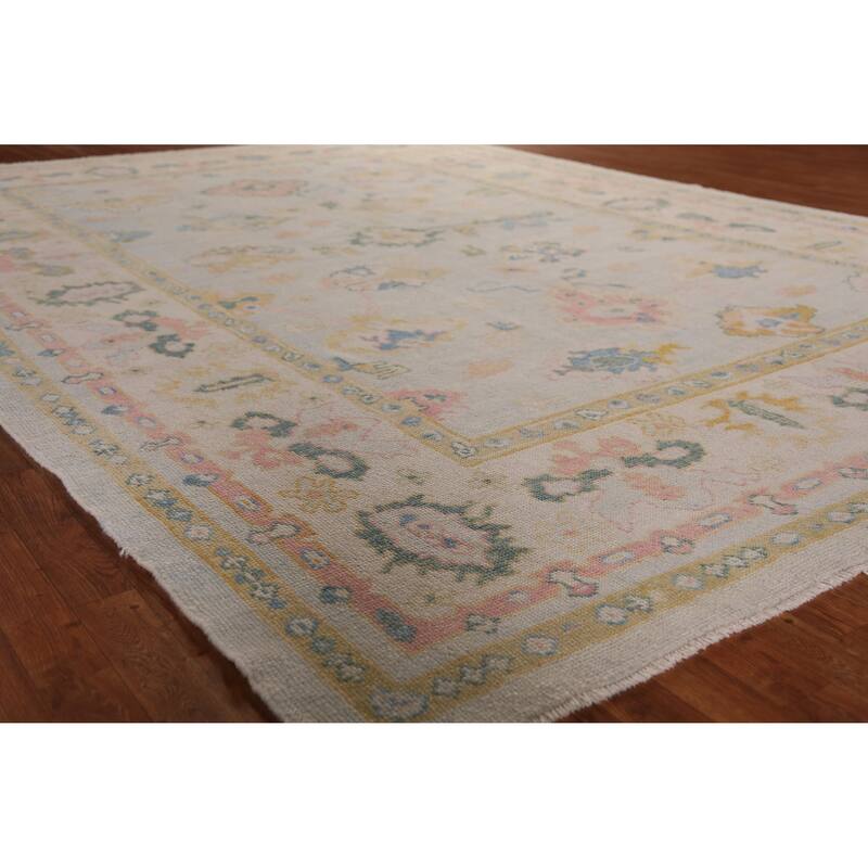 Hand Knotted Oriental 100% Wool Carpet Transitional All-Over Beige & Ivories Oushak Area Rug - 13' 2'' X 9' 5''