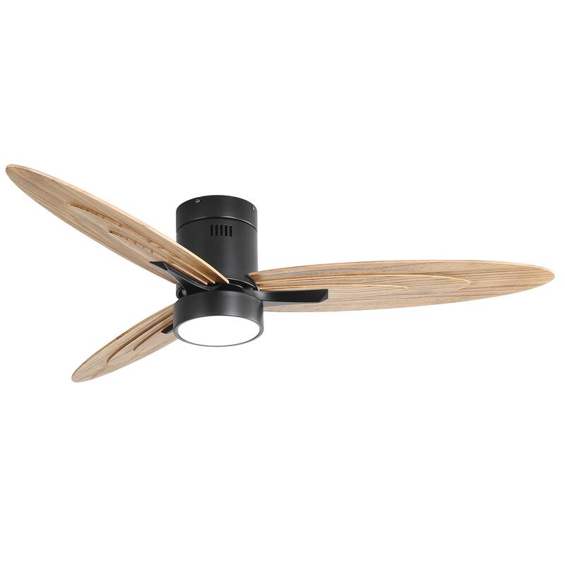 56in Modern Black Flush-Mount Ceiling Fan with LED Light - 56