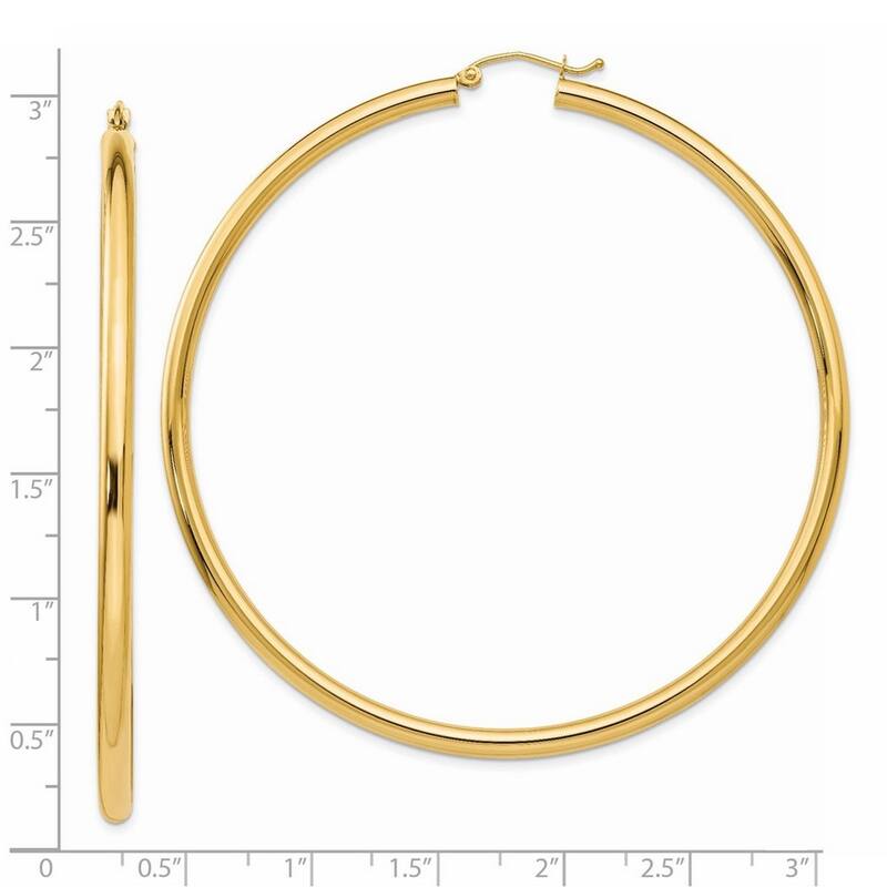 Curata 14k Yellow Gold Polished 70x3mm Extra Large Classic Round Hoop Earrings