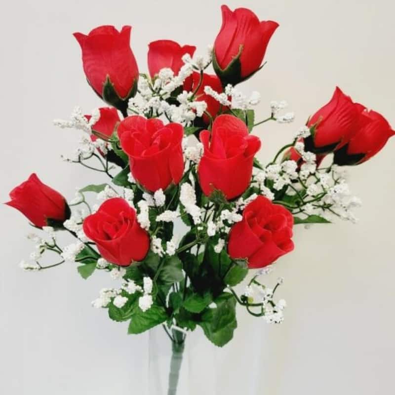 Light Red Roses With White Accent Flowers Artificial Flower
