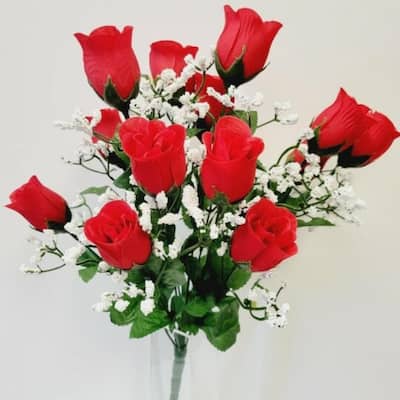 Light Red Roses With White Accent Flowers Artificial Flower