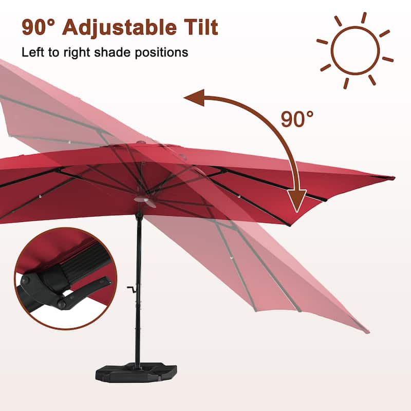 10 x 13ft Patio Rectangular Cantilever Market Umbrella with Lights(Without Based)