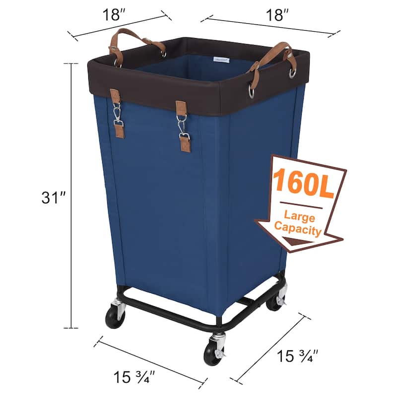 Large Laundry Hamper with Wheels, 160L Canvas Laundry Basket for Hotel, Home, Closet, Dorm