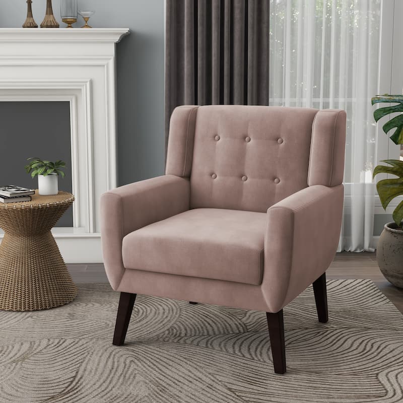 Velvet Upholstered Armchair Tufted Accent Chair - Skin Pink Velvet