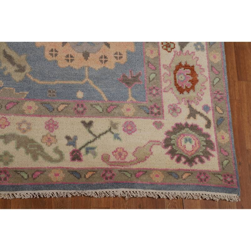 Light Blue Floral Oushak Indian Area Rug Handmade Wool Carpet - 8'0" x 9'10"