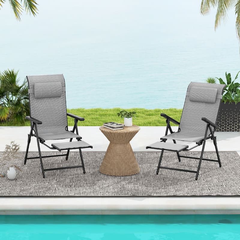 Gymax Folding Patio Chairs Set of 4 Lounge Chairs w/ 10-Level