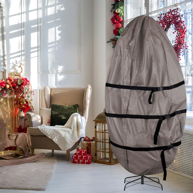 Christmas Tree Storage Bag - Upright Zippered Canvas Cover for 9-Foot Artificial Trees with Buckle Straps by Elf Stor (Gray) - Gray