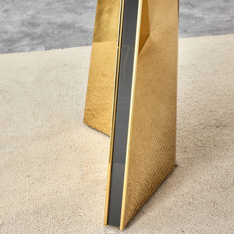 Roomfitters Snow Mountain Slab Dining Table with Scratch Resistant Top and Gold Stainless Legs, Gold, White