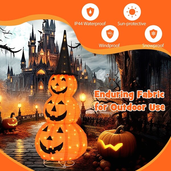 5 ft. Lighted Stacked Pumpkins Halloween Decoration with Witch Hat