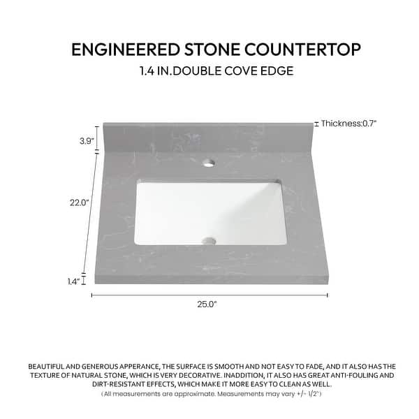 dimension image slide 13 of 22, Malaga Composite Stone Vanity Top with White Rectangular Sink