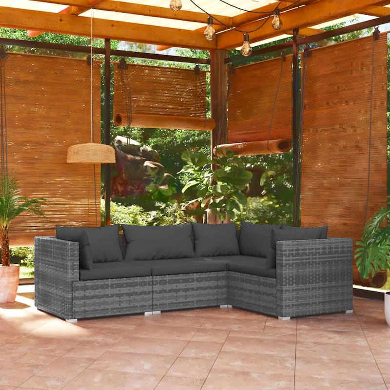 vidaXL Patio Lounge Set Outdoor Sectional Sofa Set Table Garden Poly Rattan - Grey 4 Piece