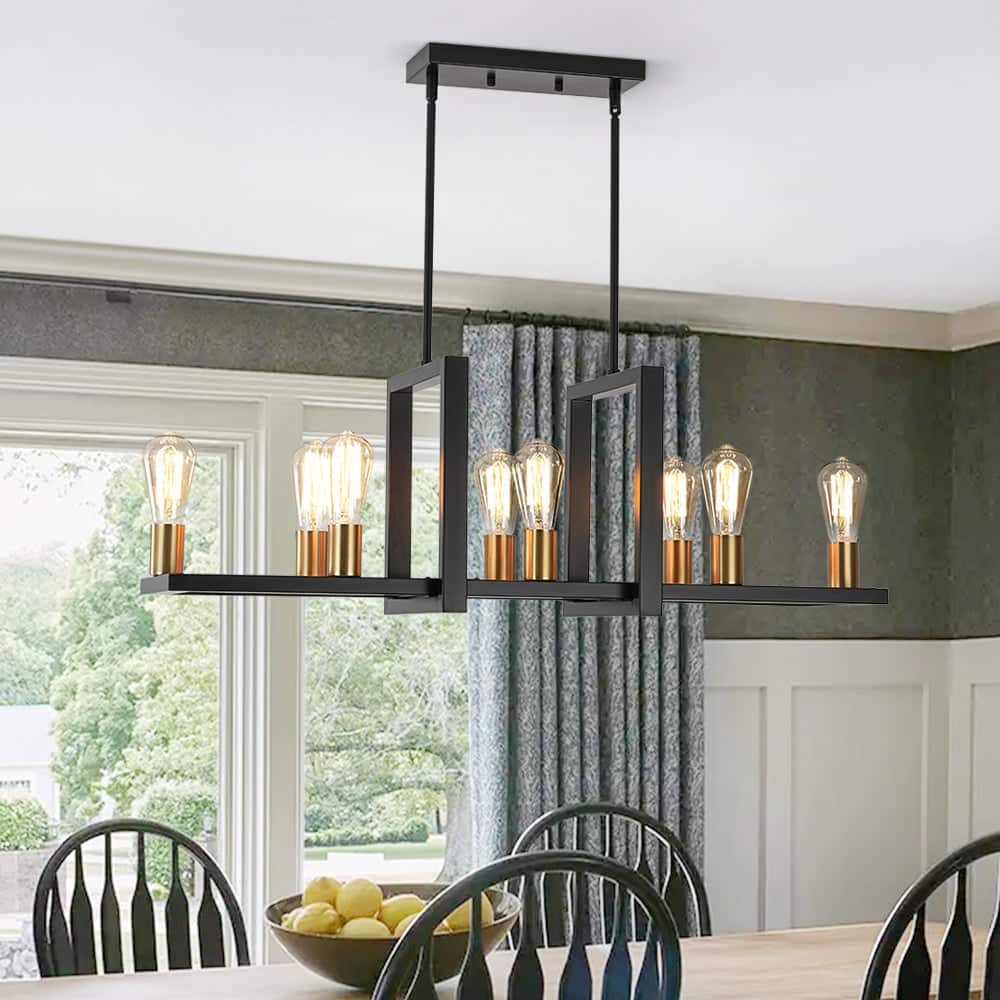 Industrial 8-Light Rectangular Metal Linear Kitchen Island Chandelier