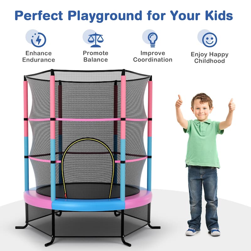 Gymax 55'' Trampoline for Kids Toddler Recreational Trampoline w/