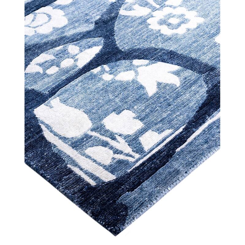 Modern One-of-a-Kind Hand-Knotted Area Rug, Blue - 9' 1" x 12' 3"