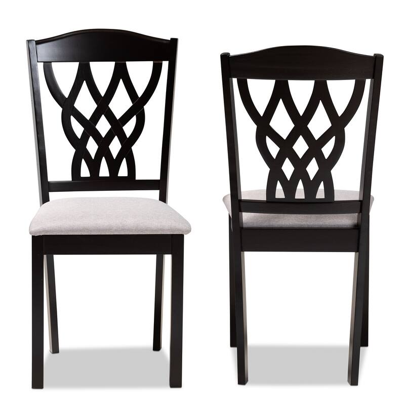 Modern Dining Chair Set - 2 Piece Grey Fabric Upholstered Wood Chairs - Contemporary Style