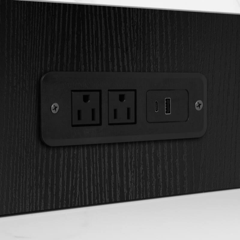 31.5'' Kitchen Island with Extendable Dining Table for 4-6 Person, Power Outlet, Open Shelves and 2 Drawers