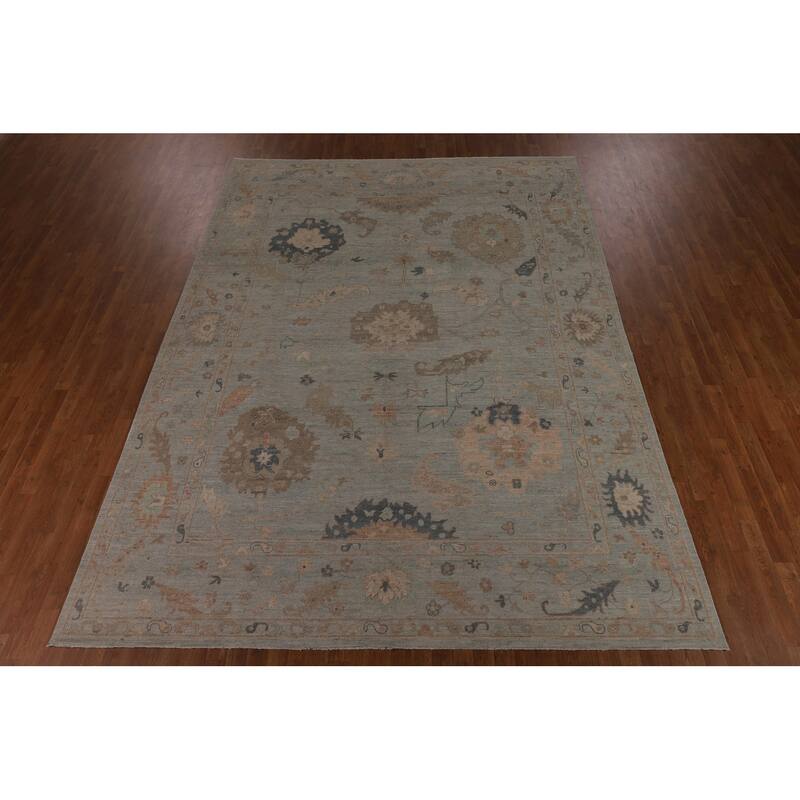 Vegetable Dye Grey Oushak Turkish Rug Hand-Knotted Bedroom Wool Carpet - 9'0"x 12'0"