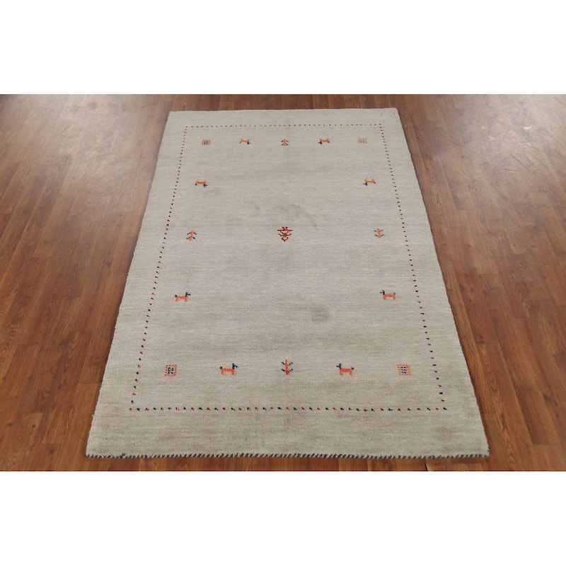 Tribal Gabbeh Indian Accent Rug Handmade Bedroom Beige Wool Carpet - 3'11"x 5'10"