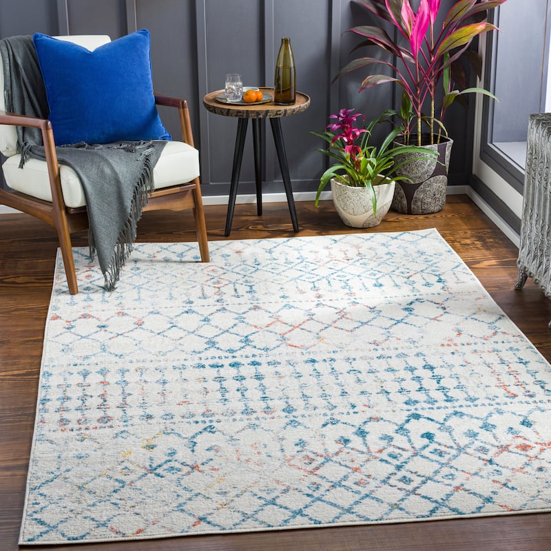 Livabliss Mieke Geometric Bohemian Area Rug - Blue/Grey - 5'3" x 7'3"