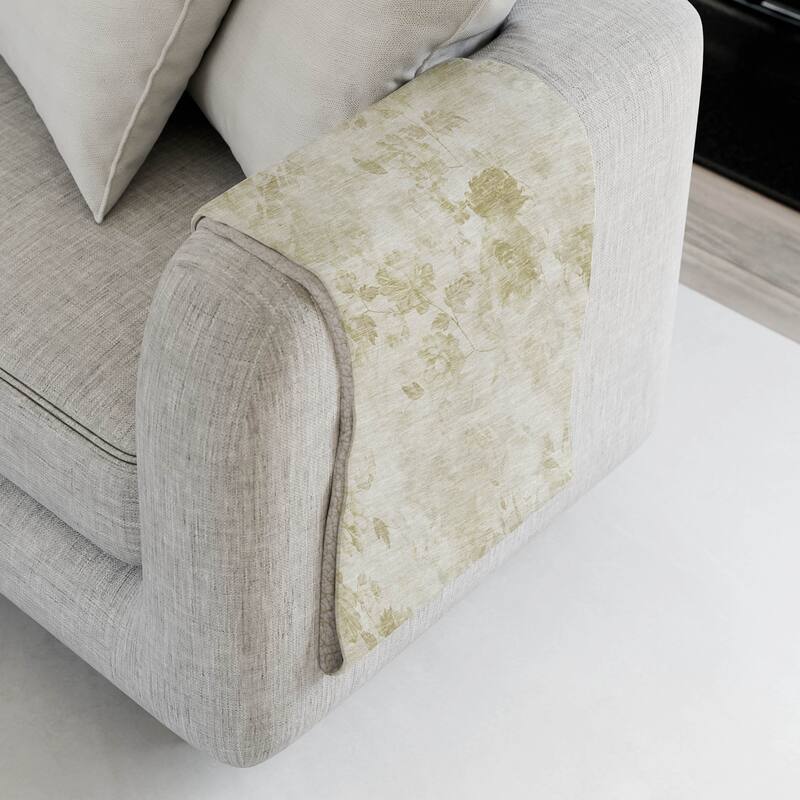 Premium Machine Washable Modern Floral Sherpa Throw Blanket - Khaki - 4'2" x 5'10"