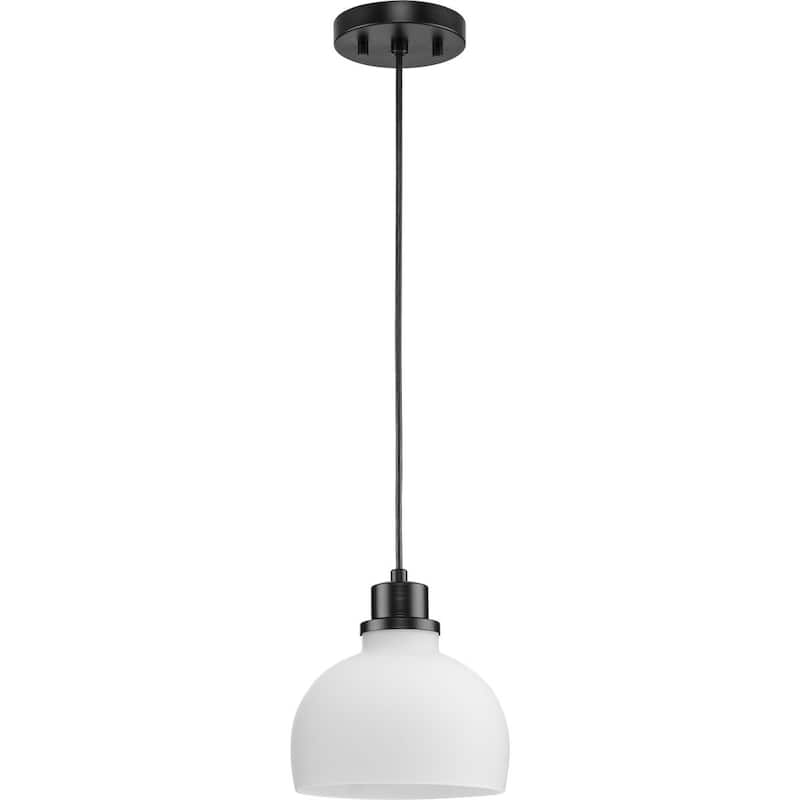 Garris Collection One-Light Matte Black Etched Opal Glass Transitional Mini-Pendant - 8 in x 8 in x 8.25 in