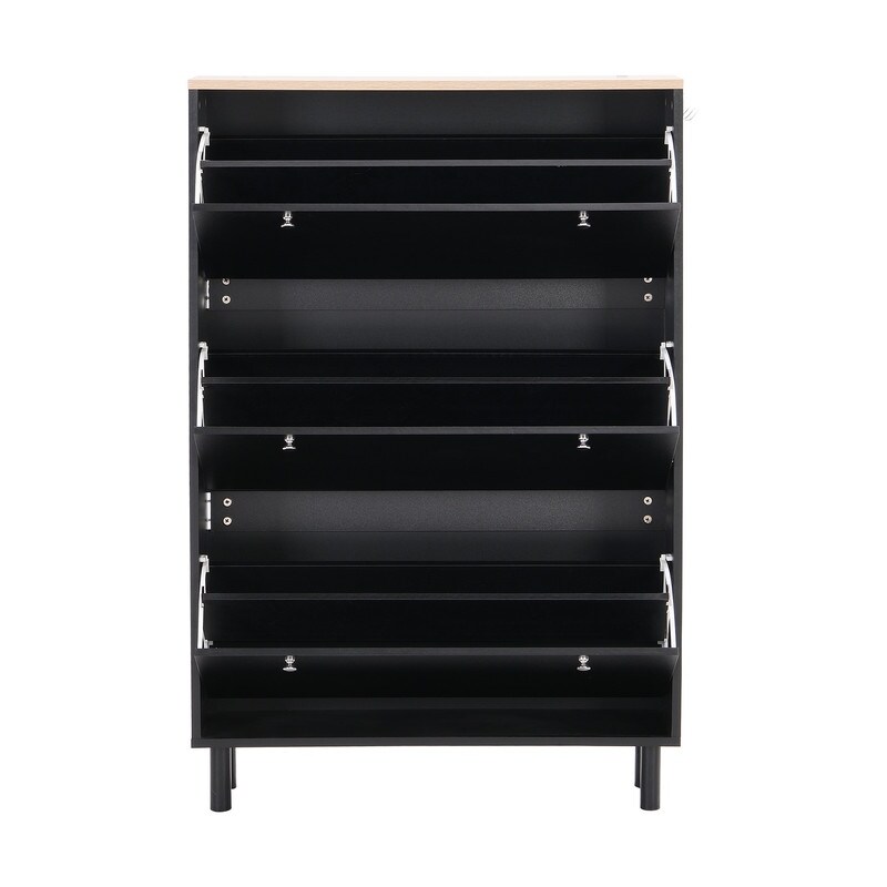 Shoe Cabinet with 3 Flip Drawers Free Standing Shoe Rack Black