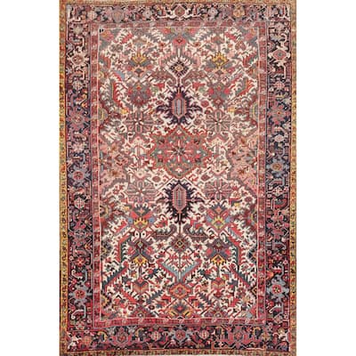 Hand Knotted Oriental 100% Wool Carpet Traditional Geometric Beige & Ivories Heriz Area Rug - 9' 7'' X 7' 5''