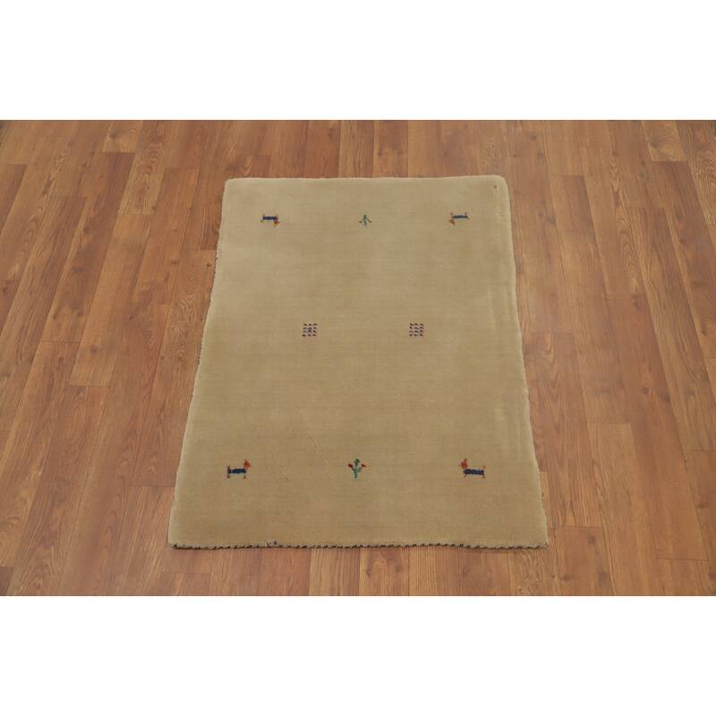 Hand Knotted Oriental 100% Wool Carpet Tribal Animal Pictorial Beige & Ivories Gabbeh Area Rug - 3' 0'' X 2' 0''