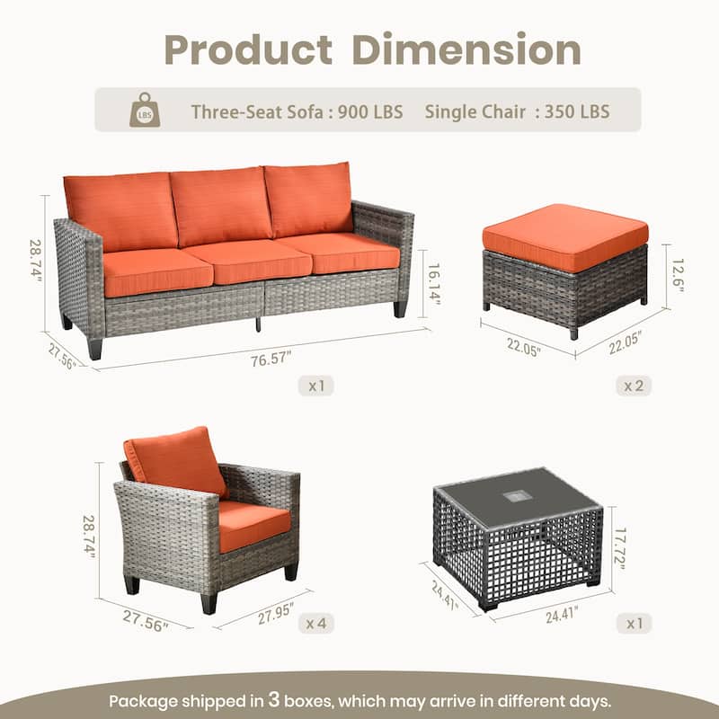 OVIOS 8 Pieces Outdoor Wicker Sectional Set With Solar-Powered CoffeeTable