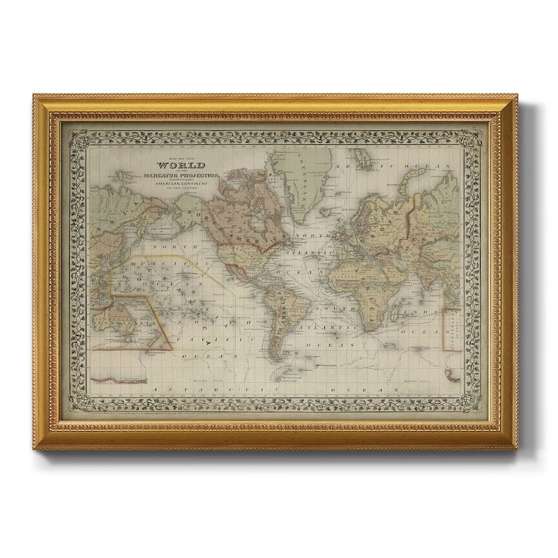 Mitchell's World Map Premium Framed Canvas- Ready to Hang - 16X20 - Gold